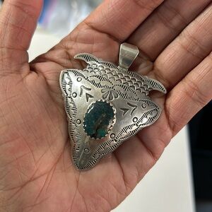 VINTAGE turquoise and sterling silver arrowhead pendant